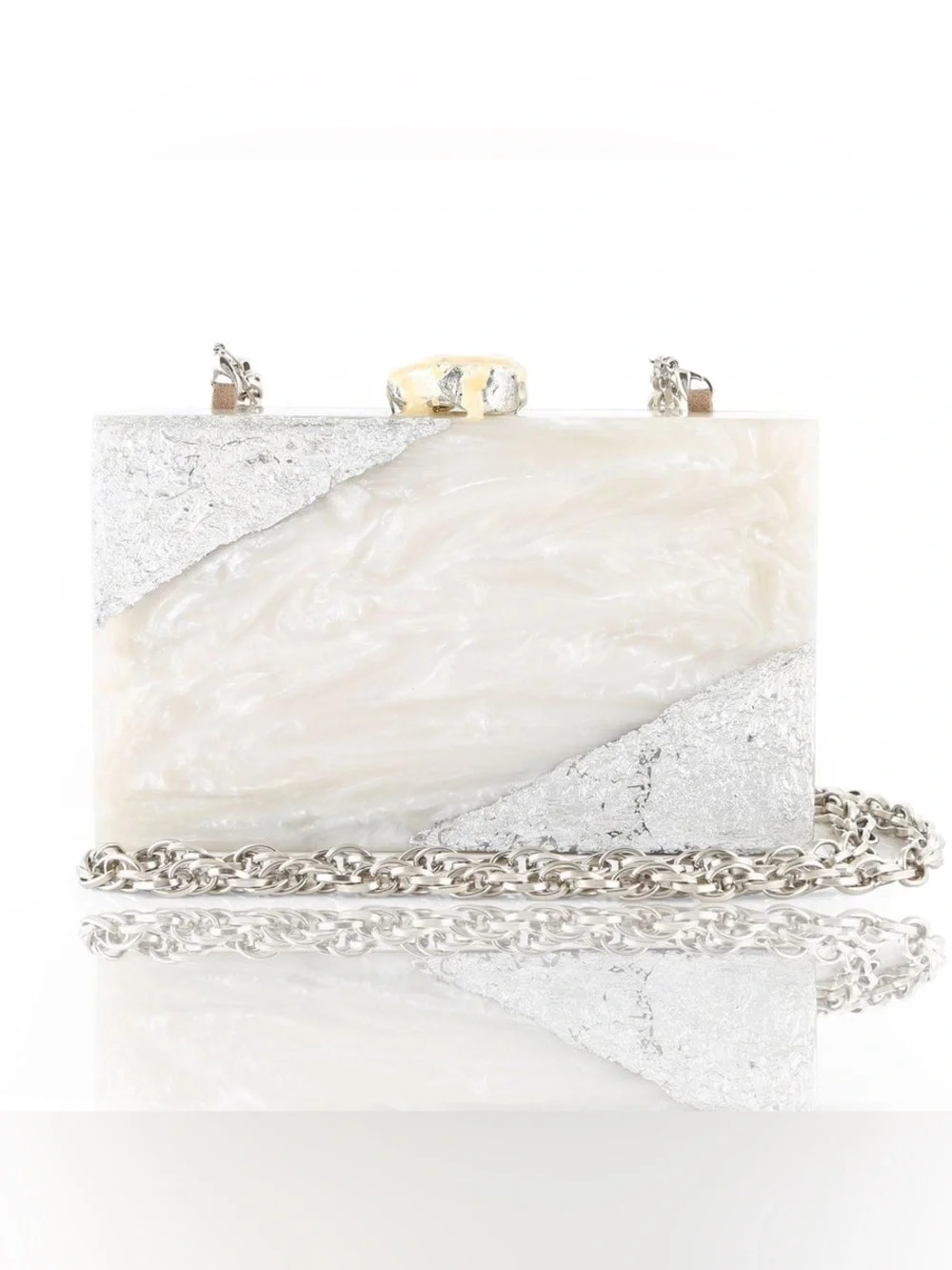 MINTSA Gold Foil & White Marble Resin Acrylic Clutch Evening Minimal Small Bag